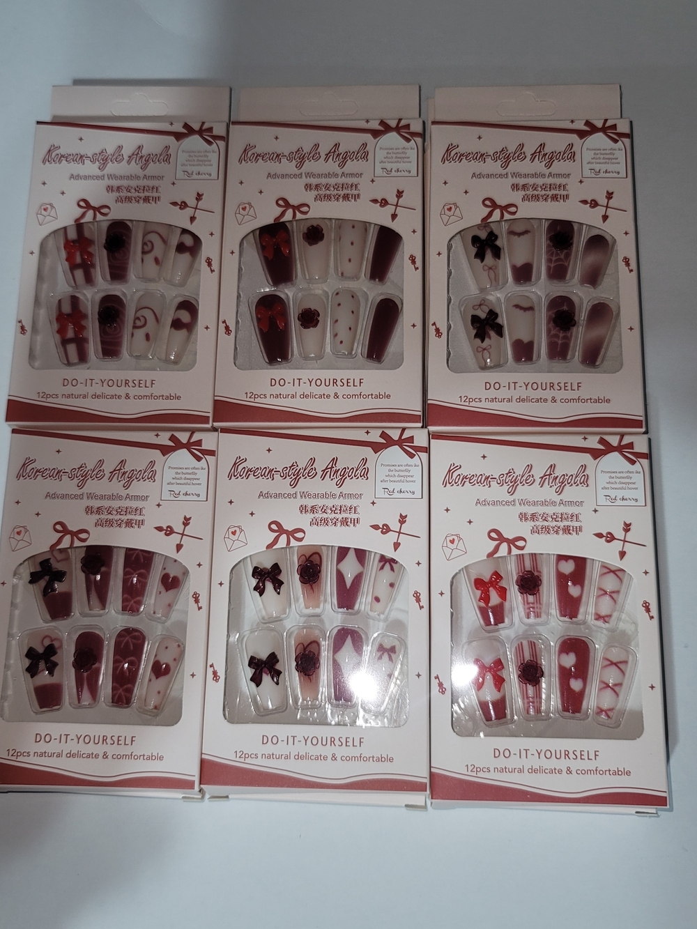 Bundle On 6 Red & White Press-On Nail Set - 6 pcs